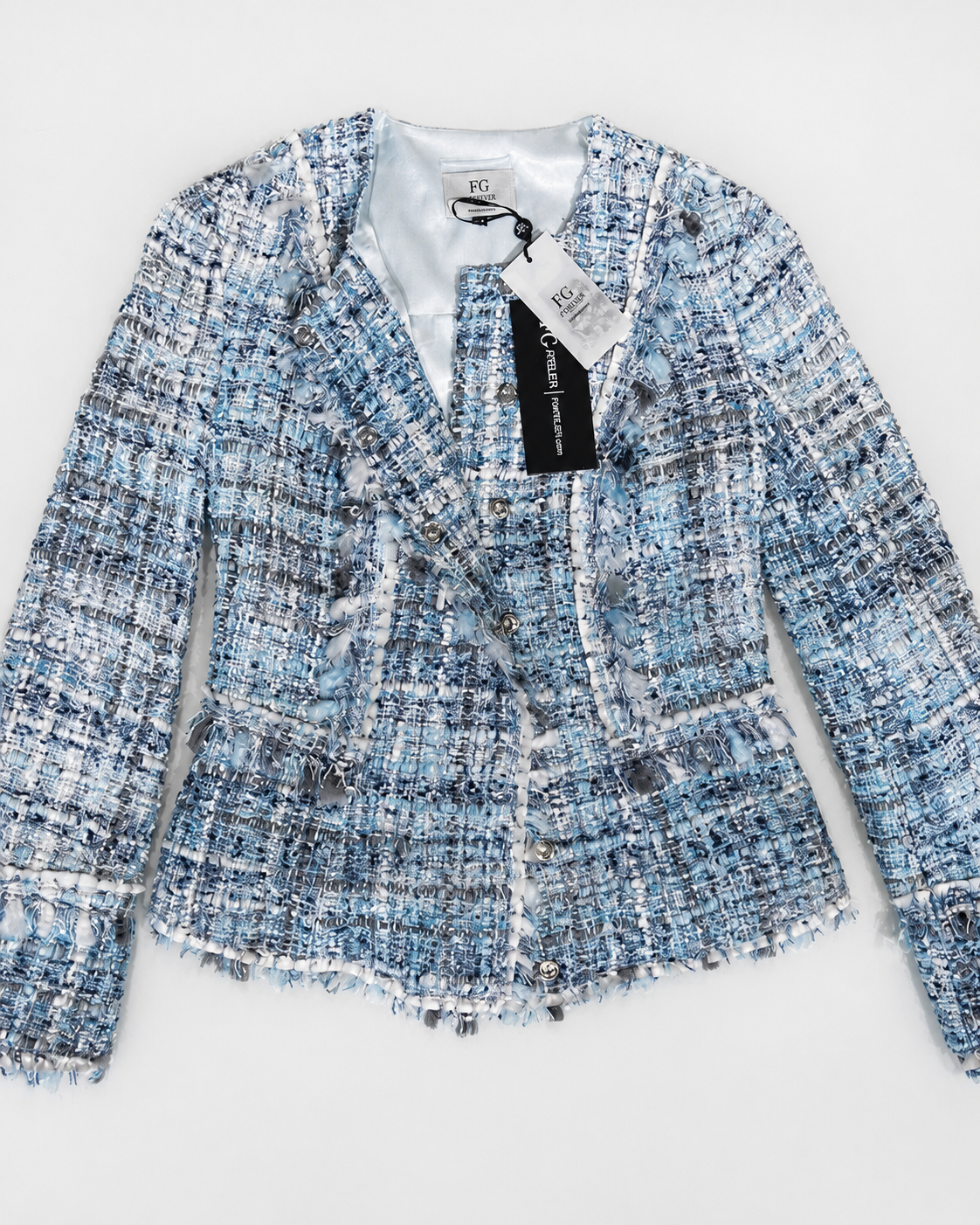 Light Blue Fringed tweed jacket