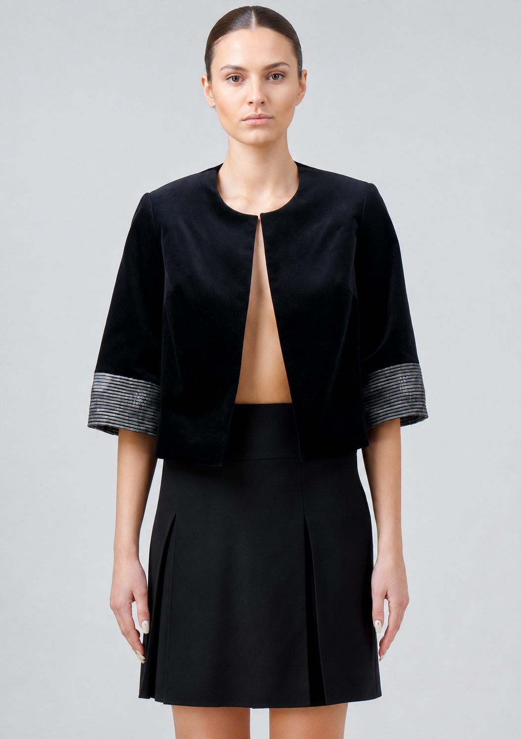 Contrasting cuff black velvet jacket