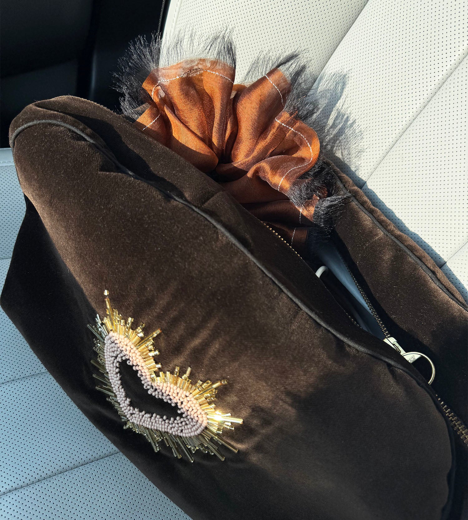 Handmade Rust Bronze 100% Silk Organza Scrunchie with Black Frayed Edge – Statement Hair Accessory