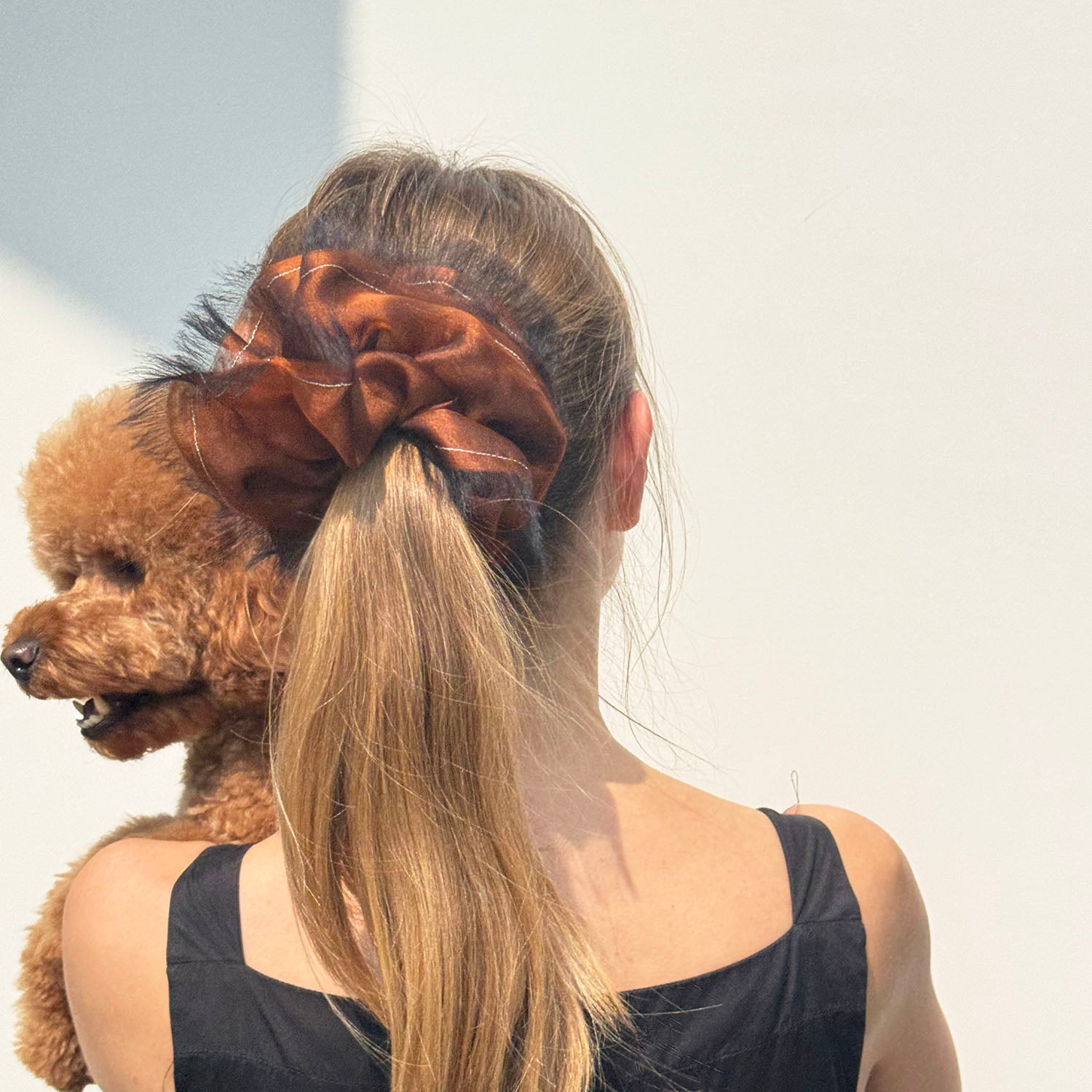 Handmade Rust Bronze 100% Silk Organza Scrunchie with Black Frayed Edge – Statement Hair Accessory