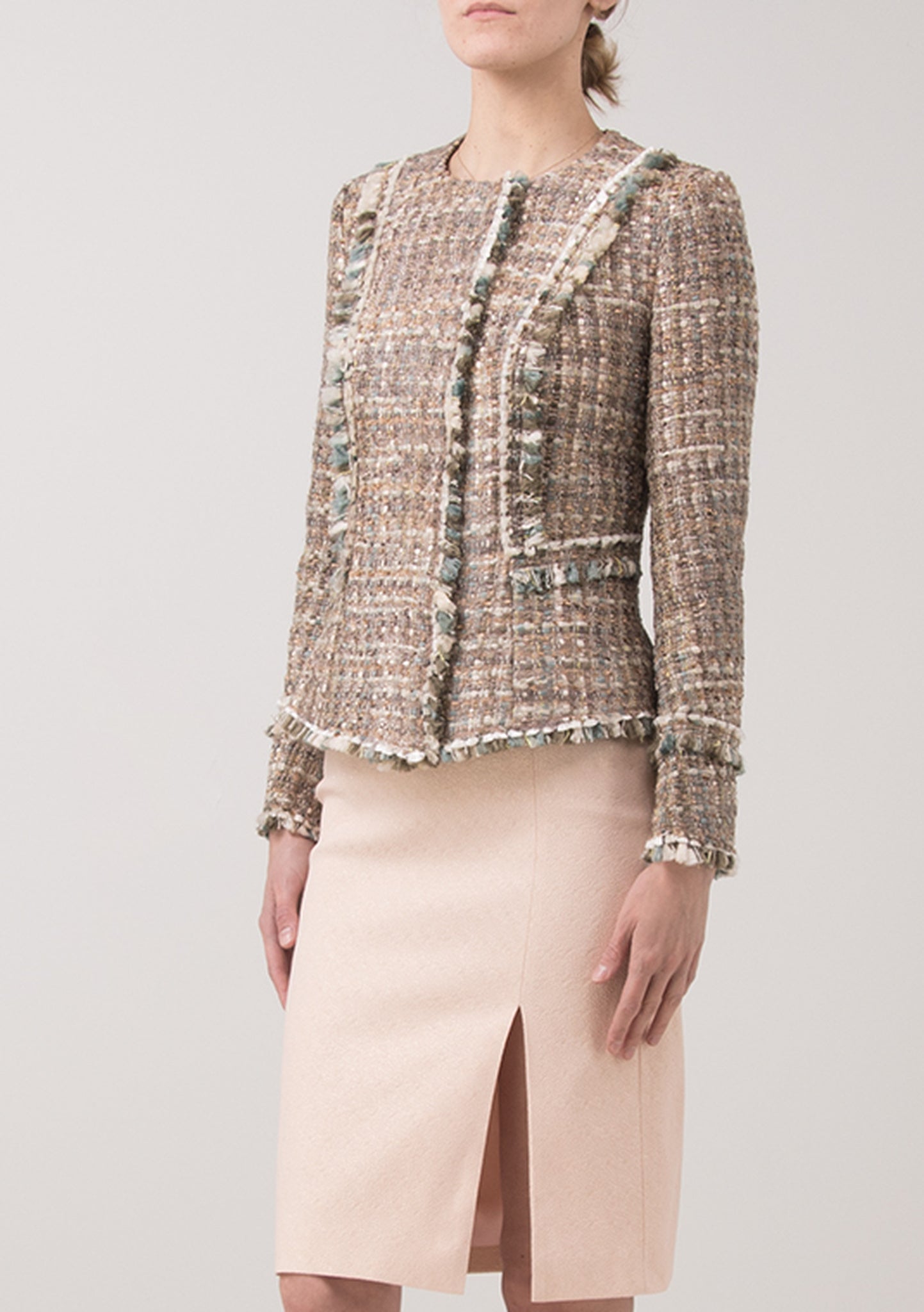 Brown fringed tweed jacket