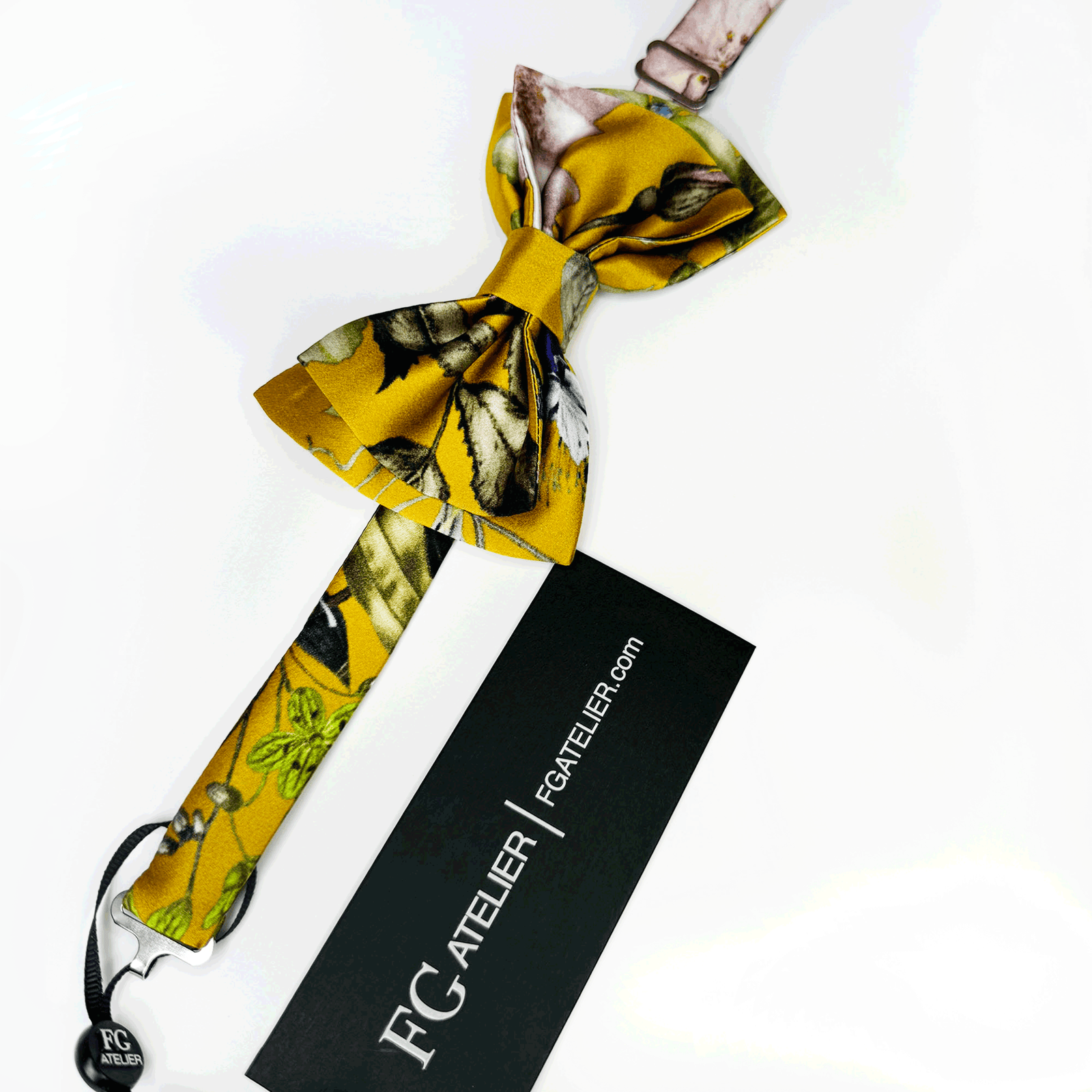 Handmade Mulberry Silk Bow Tie: Gold Floral Pre-tied