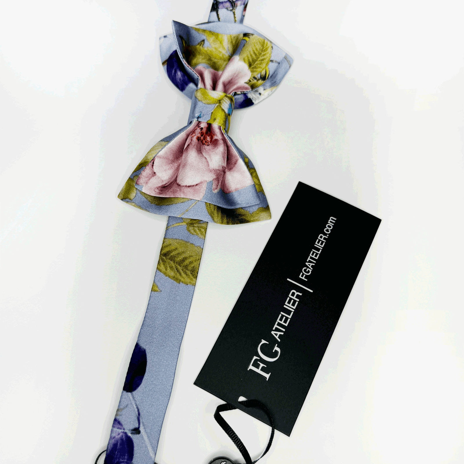 Handmade Mulberry Silk Bow Tie: Blue Floral Pre-tied