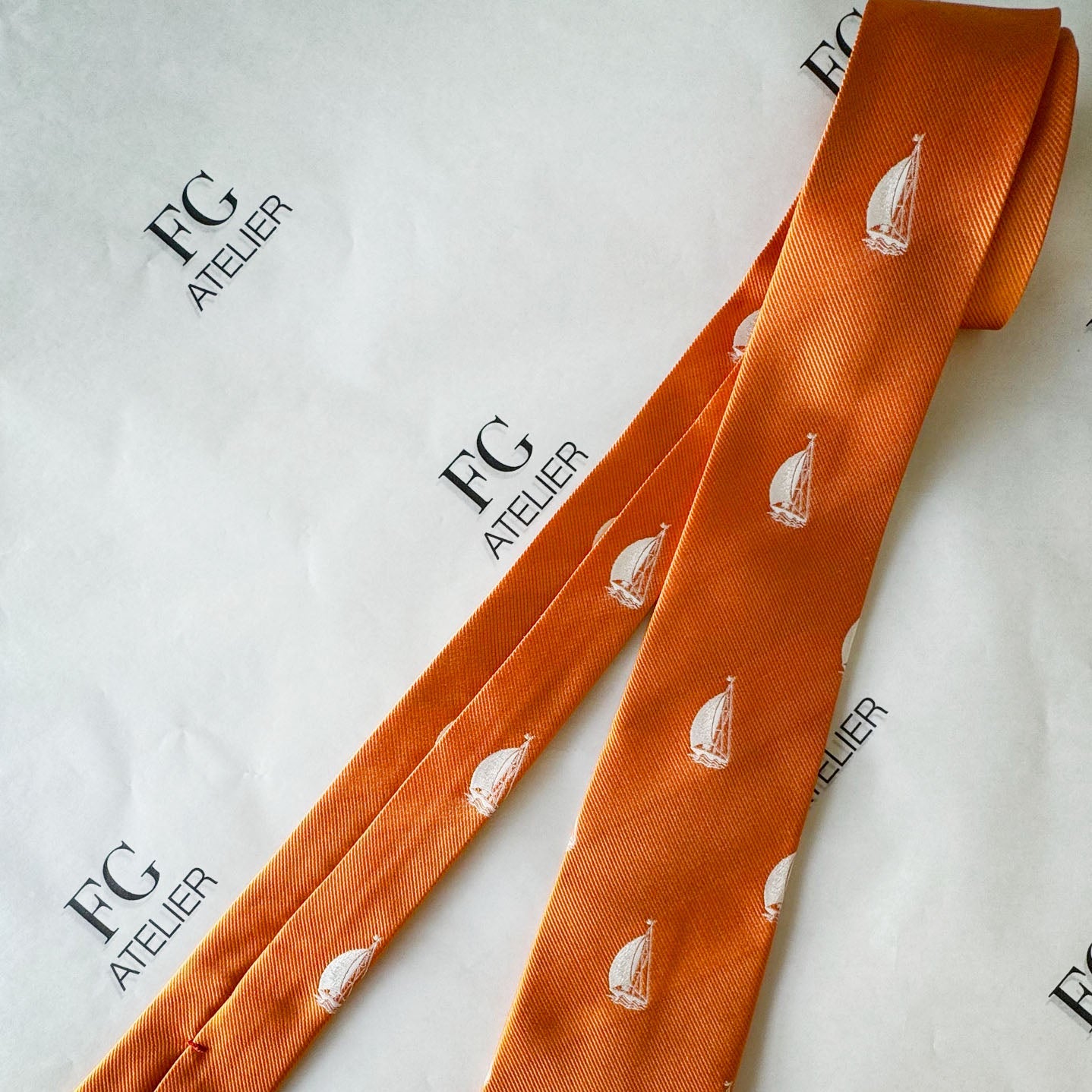 Handmade Orange Italian Silk Tie - Woven Sailboat Nautical Accessory