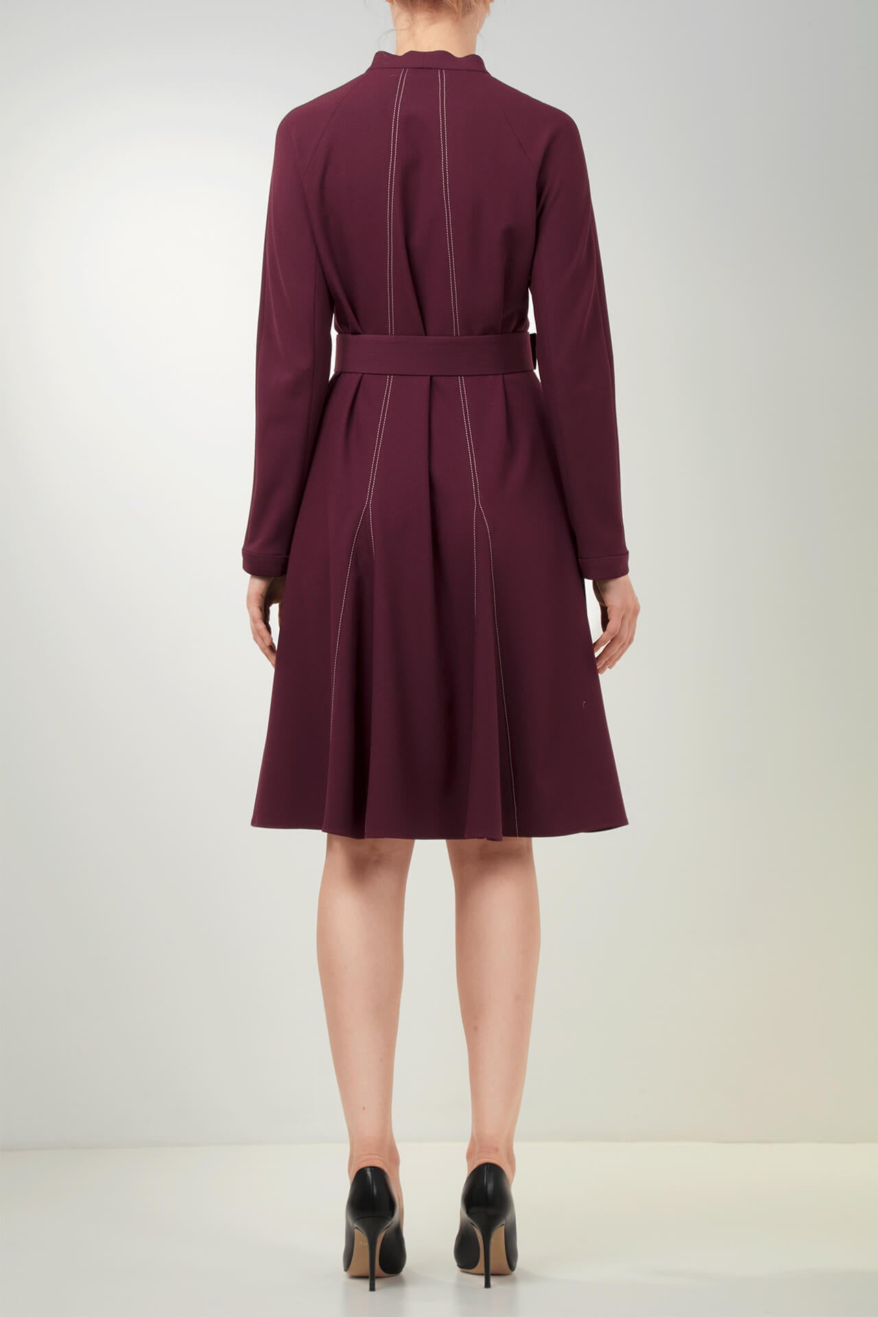 BURGUNDY VISCOSE-BLEND CREPE DRESS