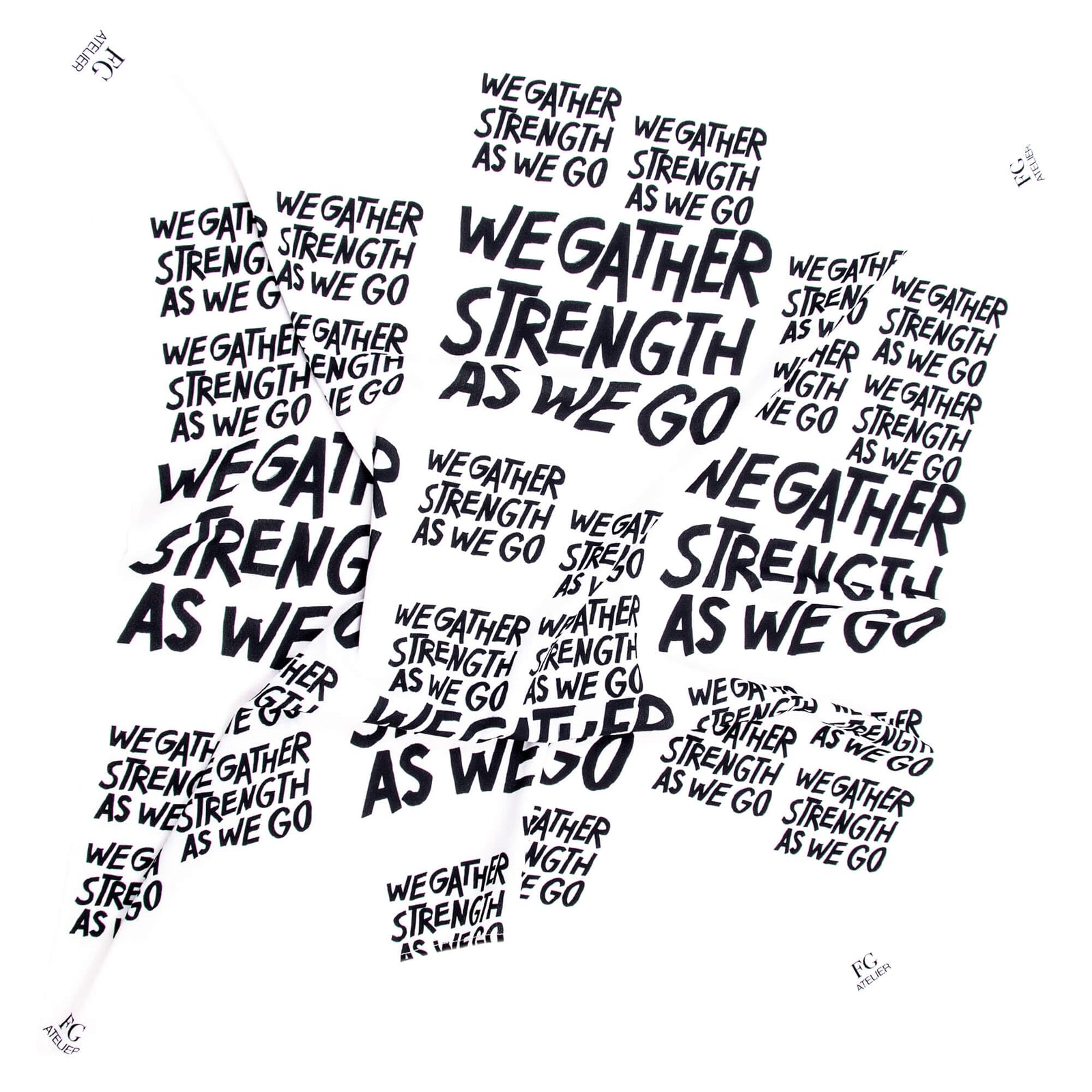 Black and White Calligraphy Print Scarf We Gather Strength as We Go