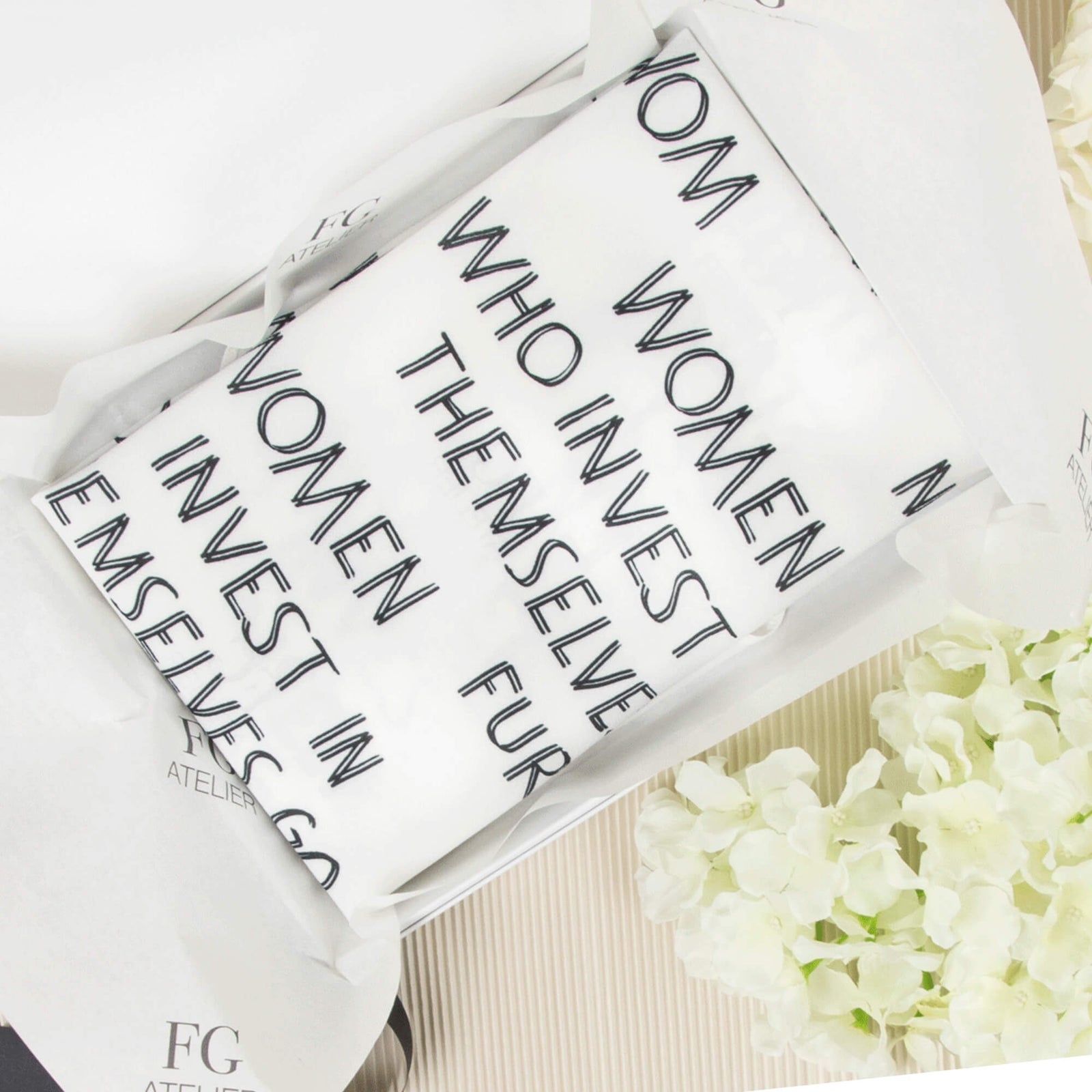 Black and White Calligraphy Print Scarf Women Who Invest