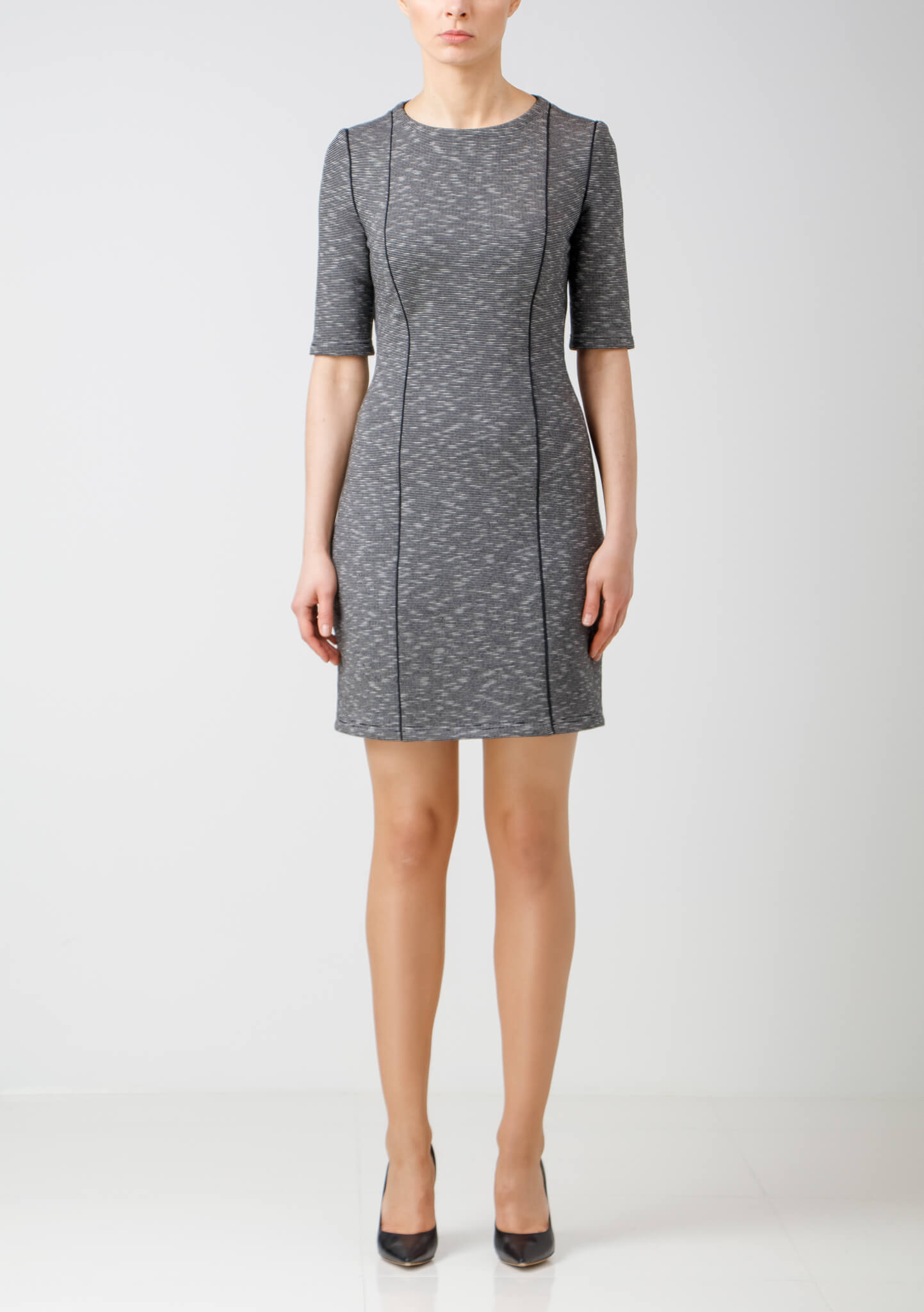 Grey & White Mélange Stretch Jersey Dress