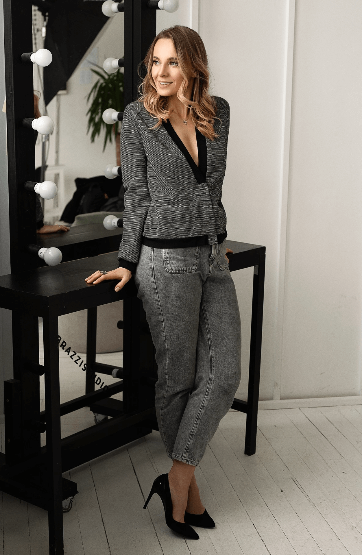 Grey & White Striped Jersey Blazer