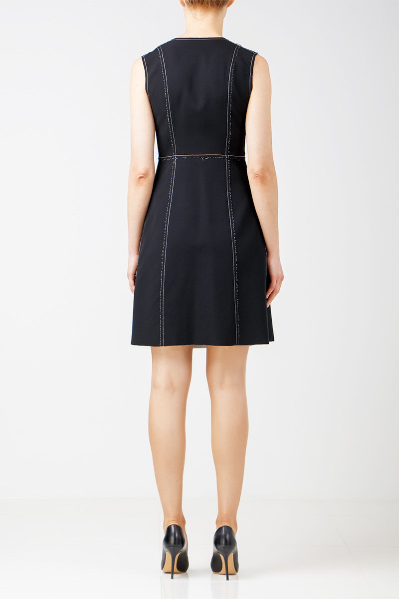 Reversible black and white knee-length silk dress