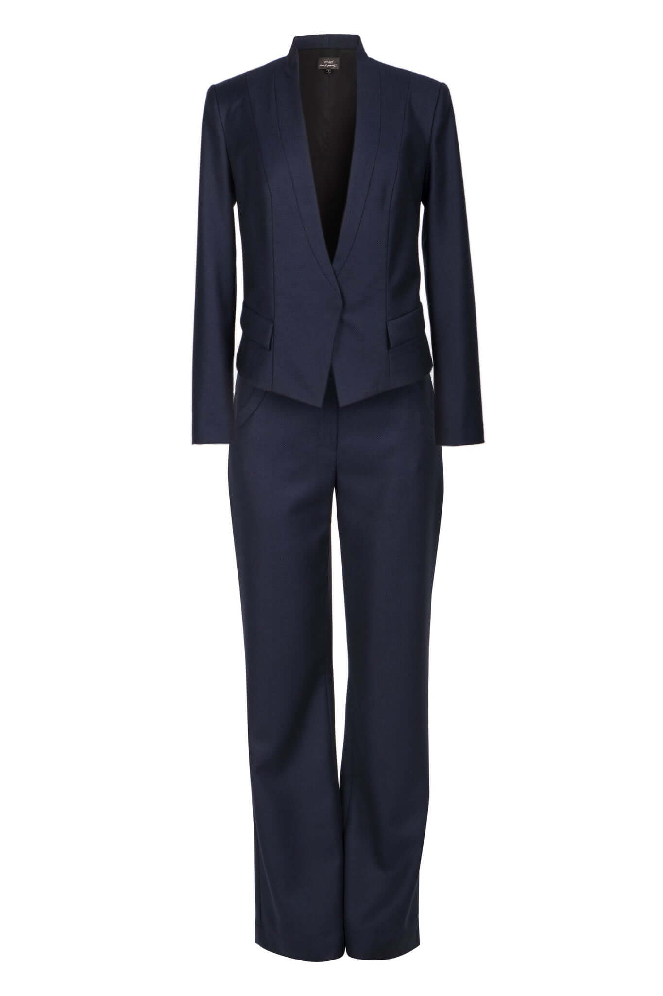 Single-snap Navy Blue Wool Pantsuit