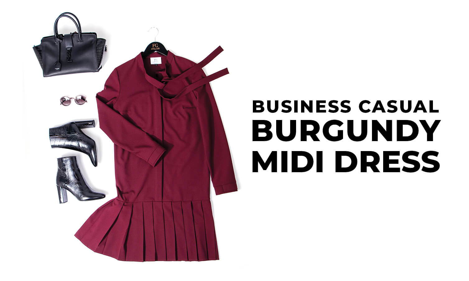 BUSINESS CASUAL: BURGUNDY MIDI DRESS - FG atelier BUSINESS CASUAL: BURGUNDY MIDI DRESS - FG atelier
