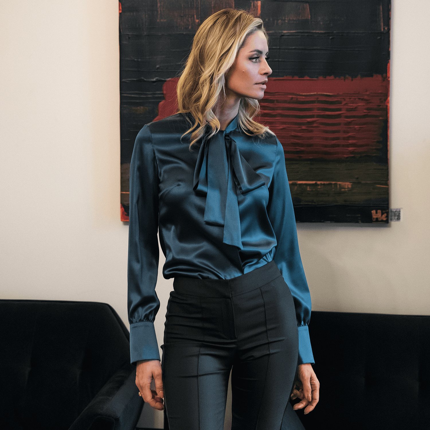 Bow-Tie Blue Silk Blouse