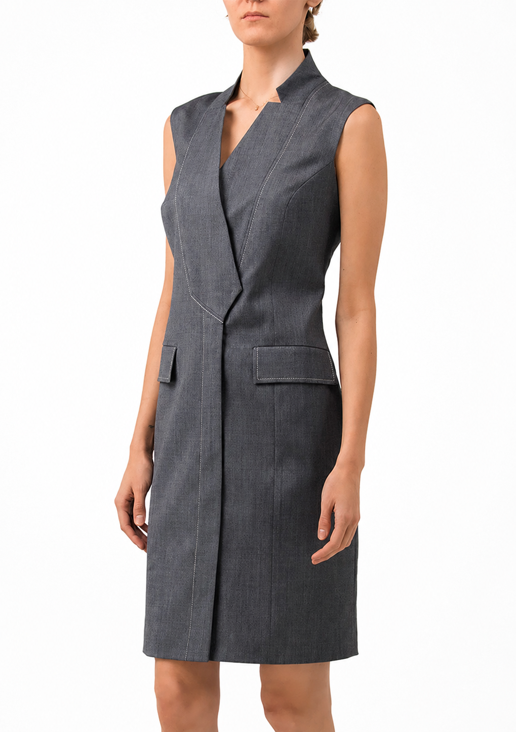 Dark grey sleeveless stretch wool dress