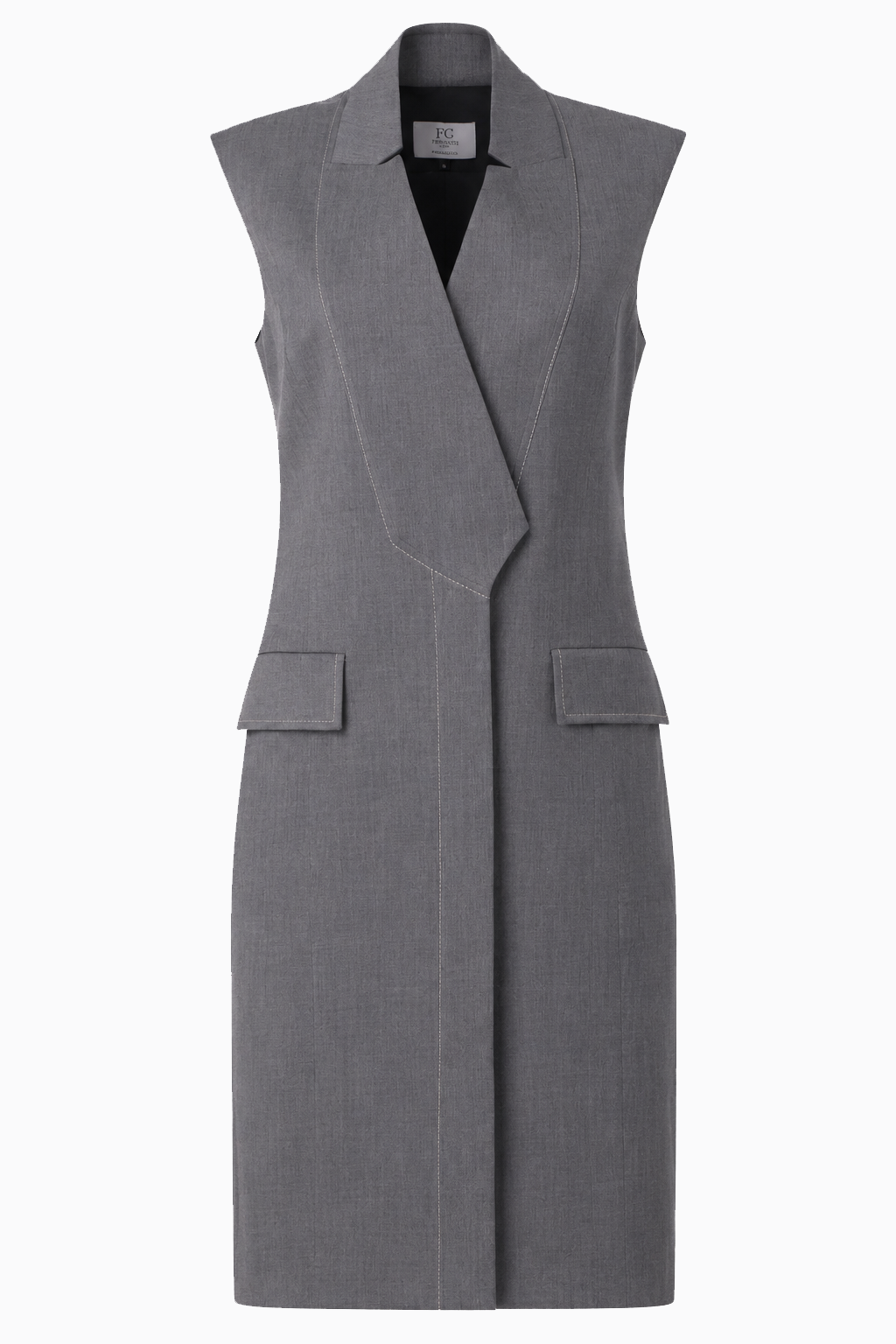 Dark grey sleeveless stretch wool dress
