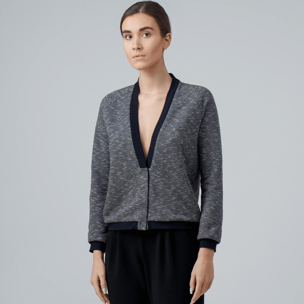 Grey & White Striped Jersey Blazer