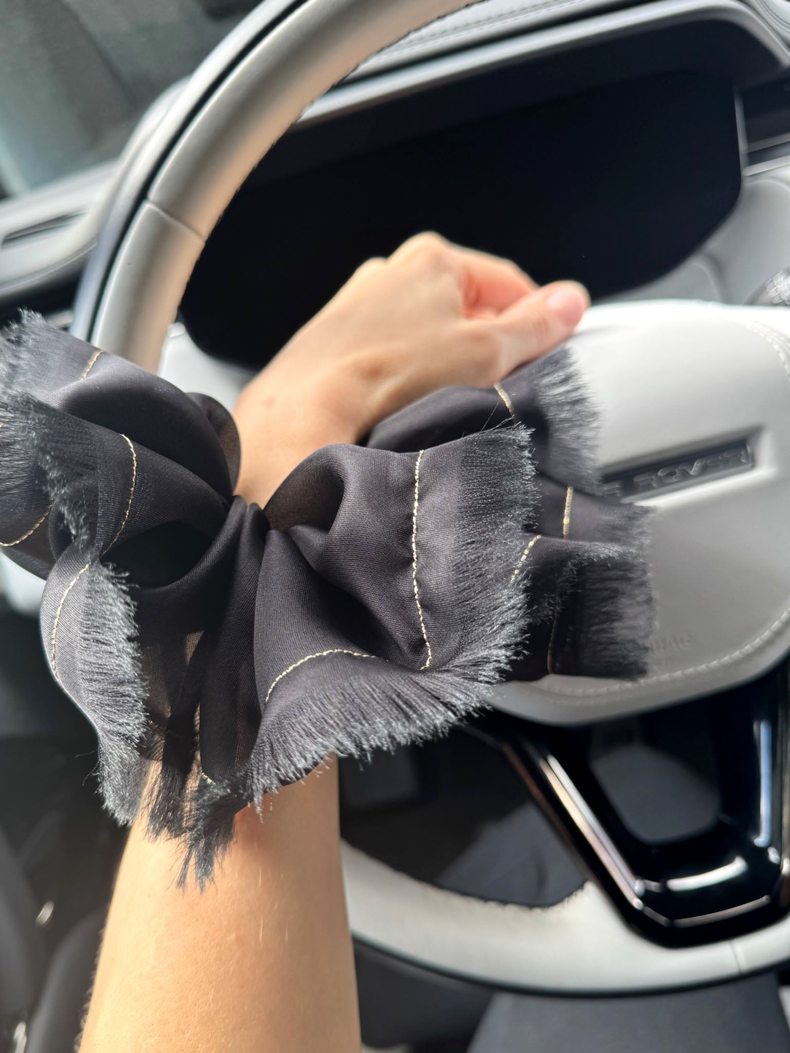 Handmade Black 100% Silk Organza Scrunchie with Gold Thread – Elegant Statement Hair Accessory, Perfect Gift for Her