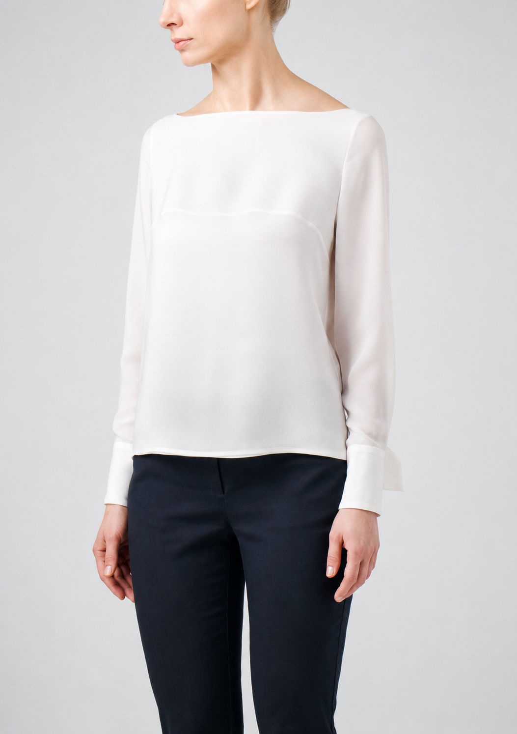 Long sleeve silk blouse with cuff bow details