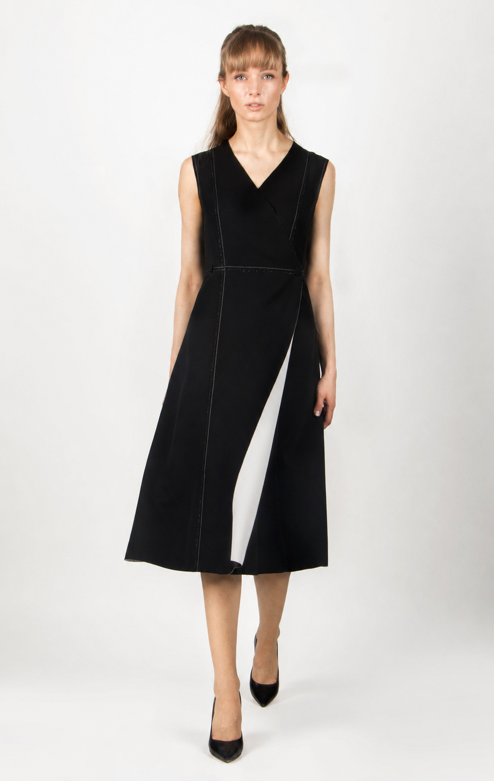 Reversible silk black and white midi dress
