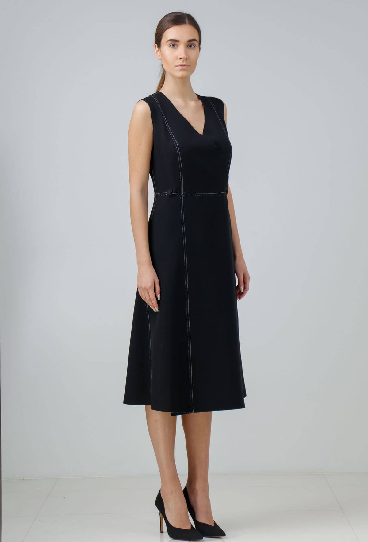 Reversible silk black and white midi dress