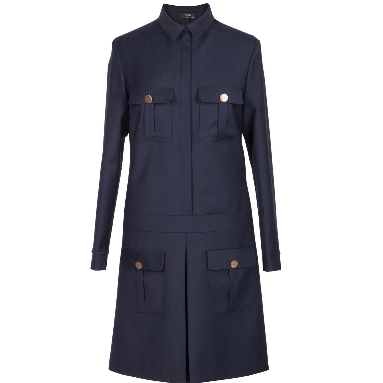 Navy blue wool safari dress