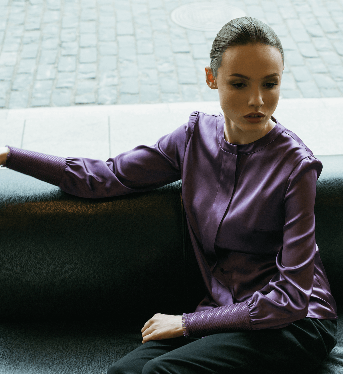 Stretch-silk purple shirts