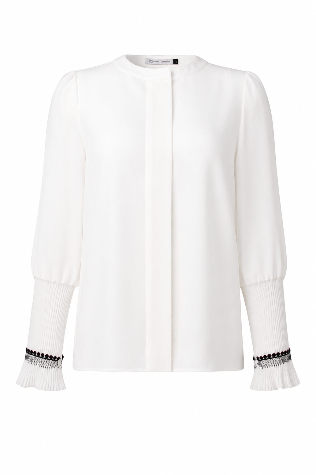 White silk blouse with gathered sleeves