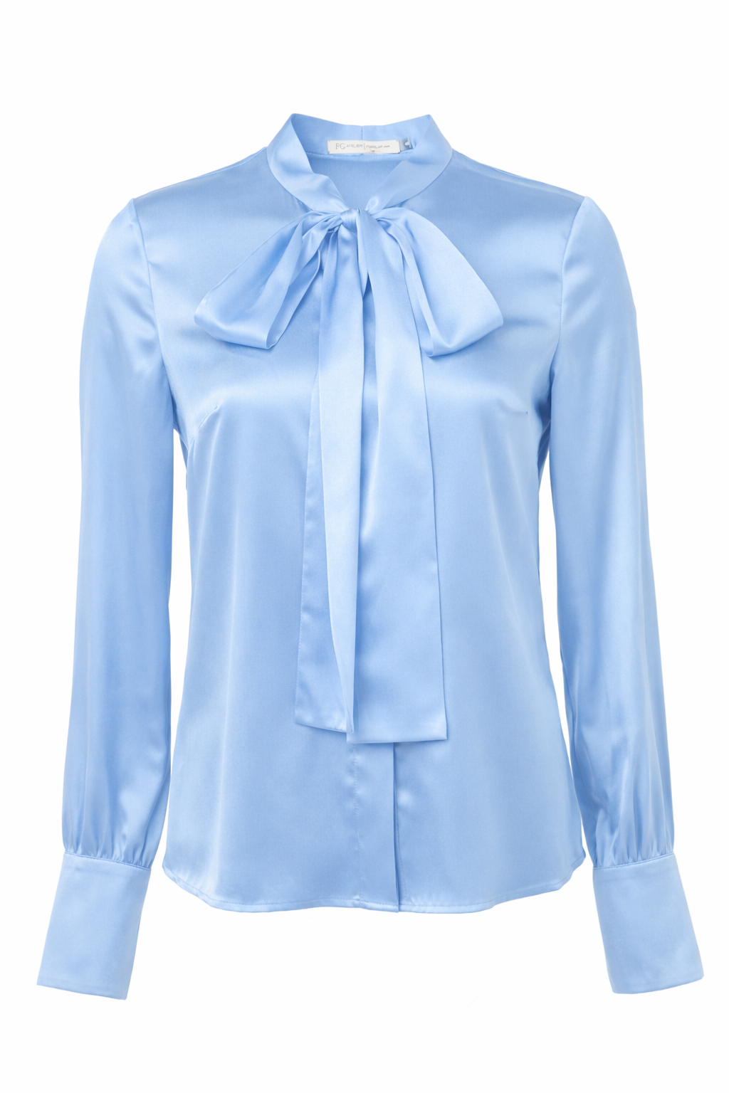 Bow-Tie Baby Blue Stretch Silk Blouse