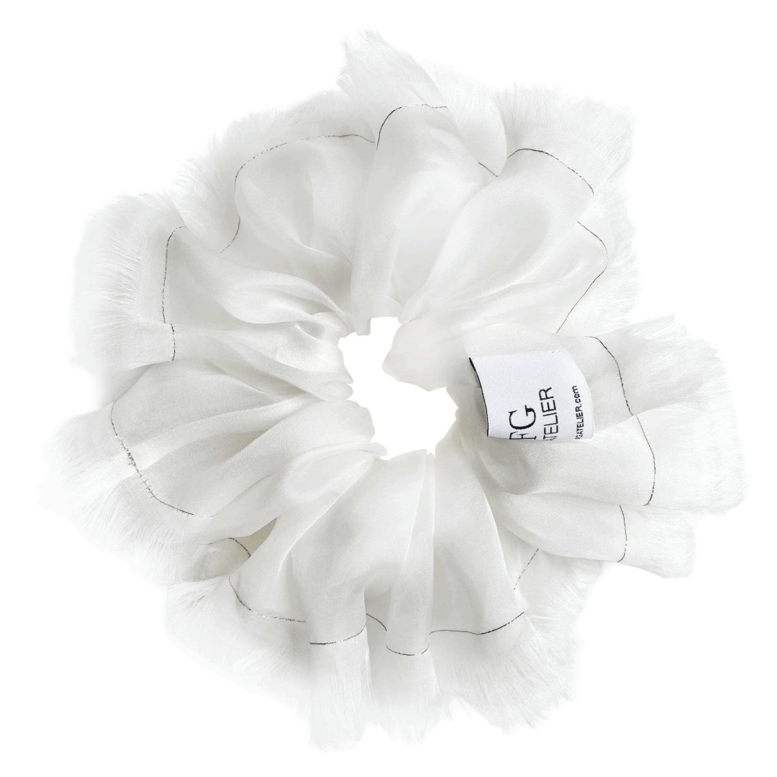 Handmade White 100% Silk Organza Scrunchie with Gold Thread – Elegant Statement Hair Accessory, Perfect Gift for Her