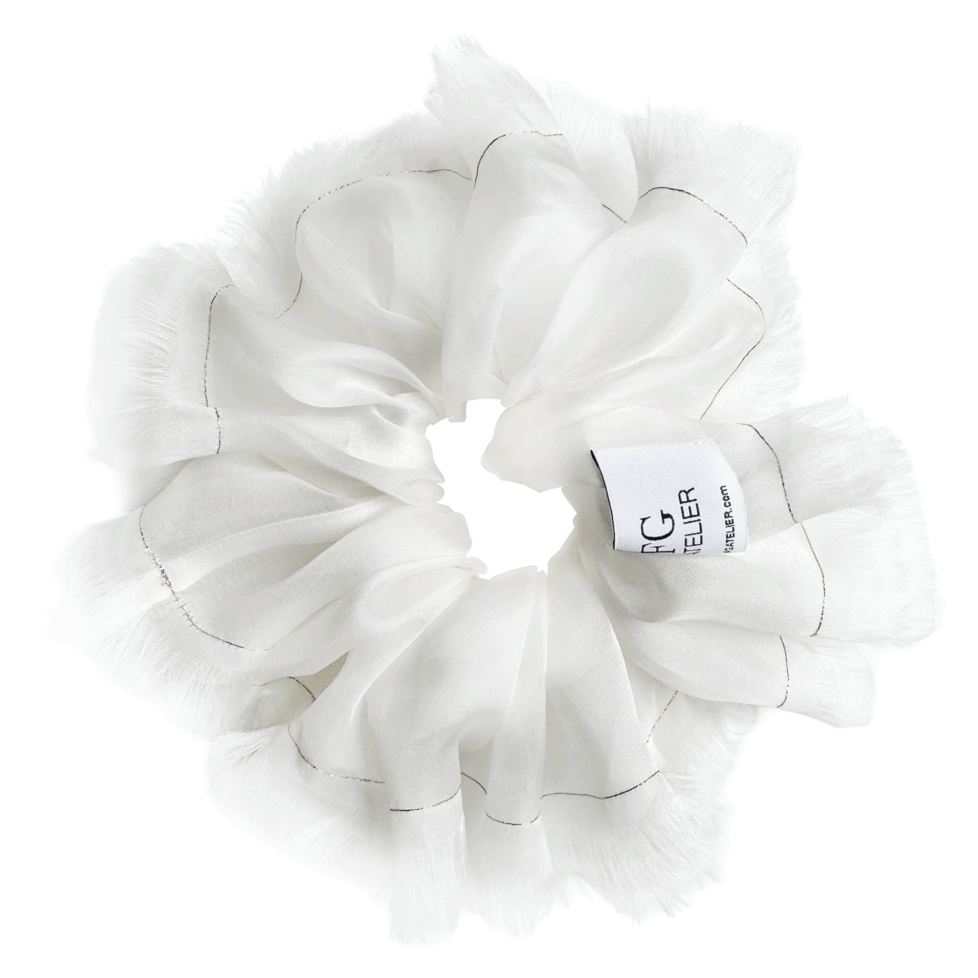 Handmade White 100% Silk Organza Scrunchie with Gold Thread – Elegant Statement Hair Accessory, Perfect Gift for Her