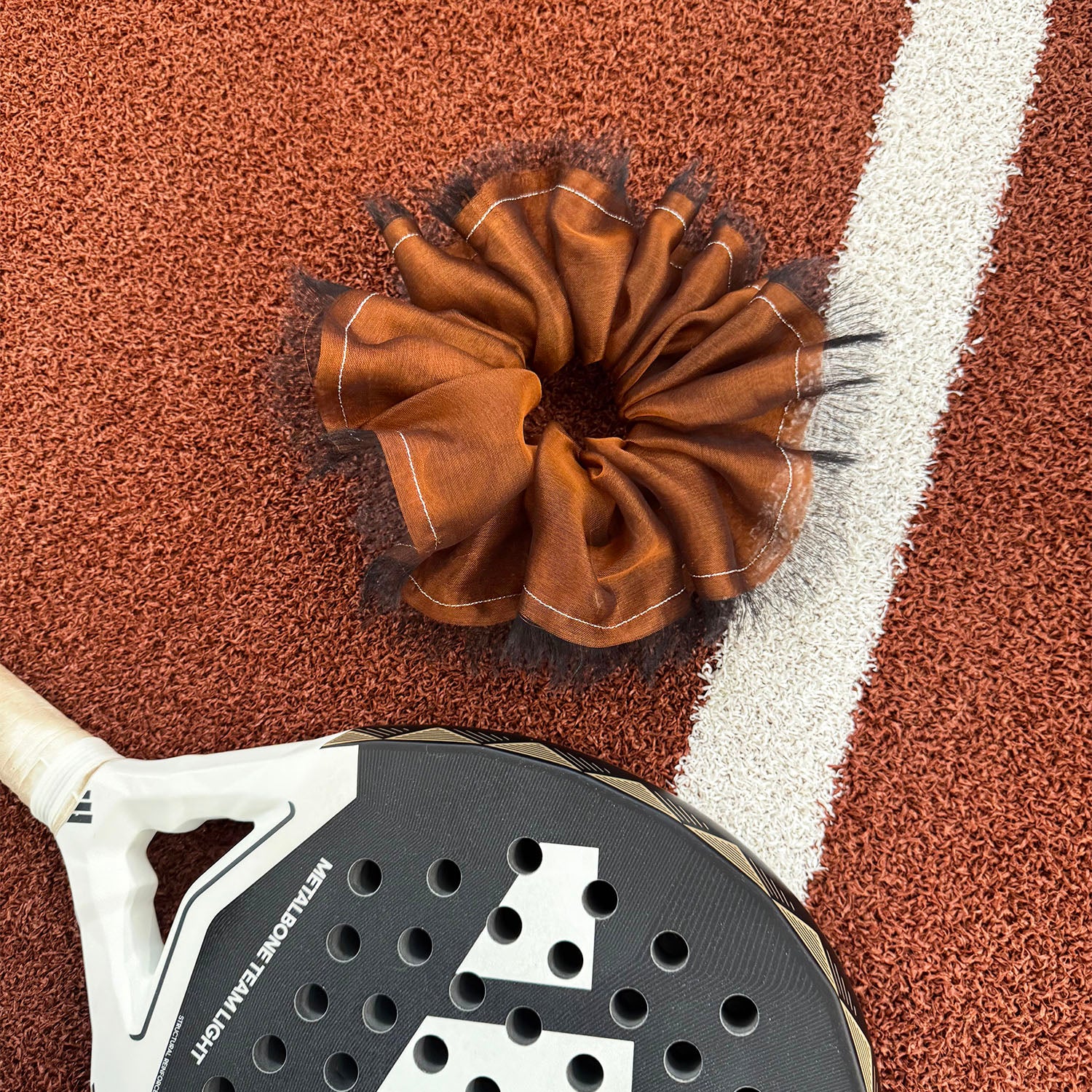 Handmade Rust Bronze 100% Silk Organza Scrunchie with Black Frayed Edge – Statement Hair Accessory