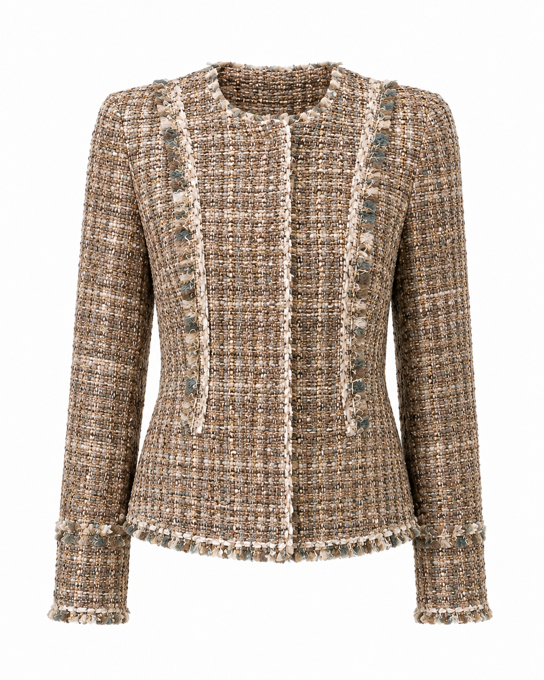 Brown fringed tweed jacket