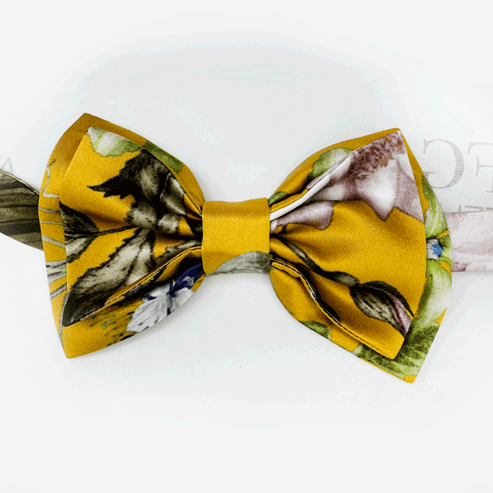 Handmade Mulberry Silk Bow Tie: Gold Floral Pre-tied