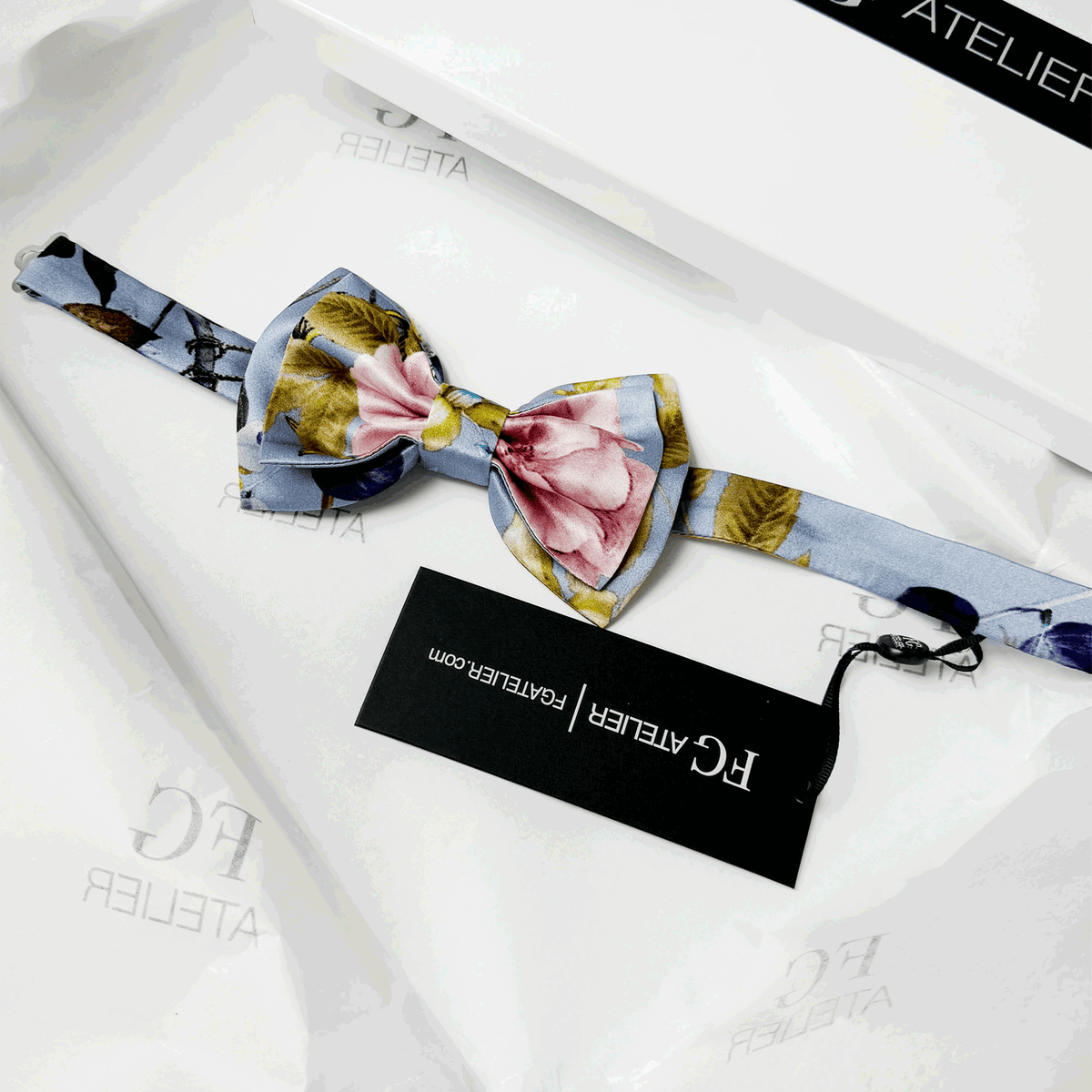 Handmade Mulberry Silk Bow Tie: Blue Floral Pre-tied