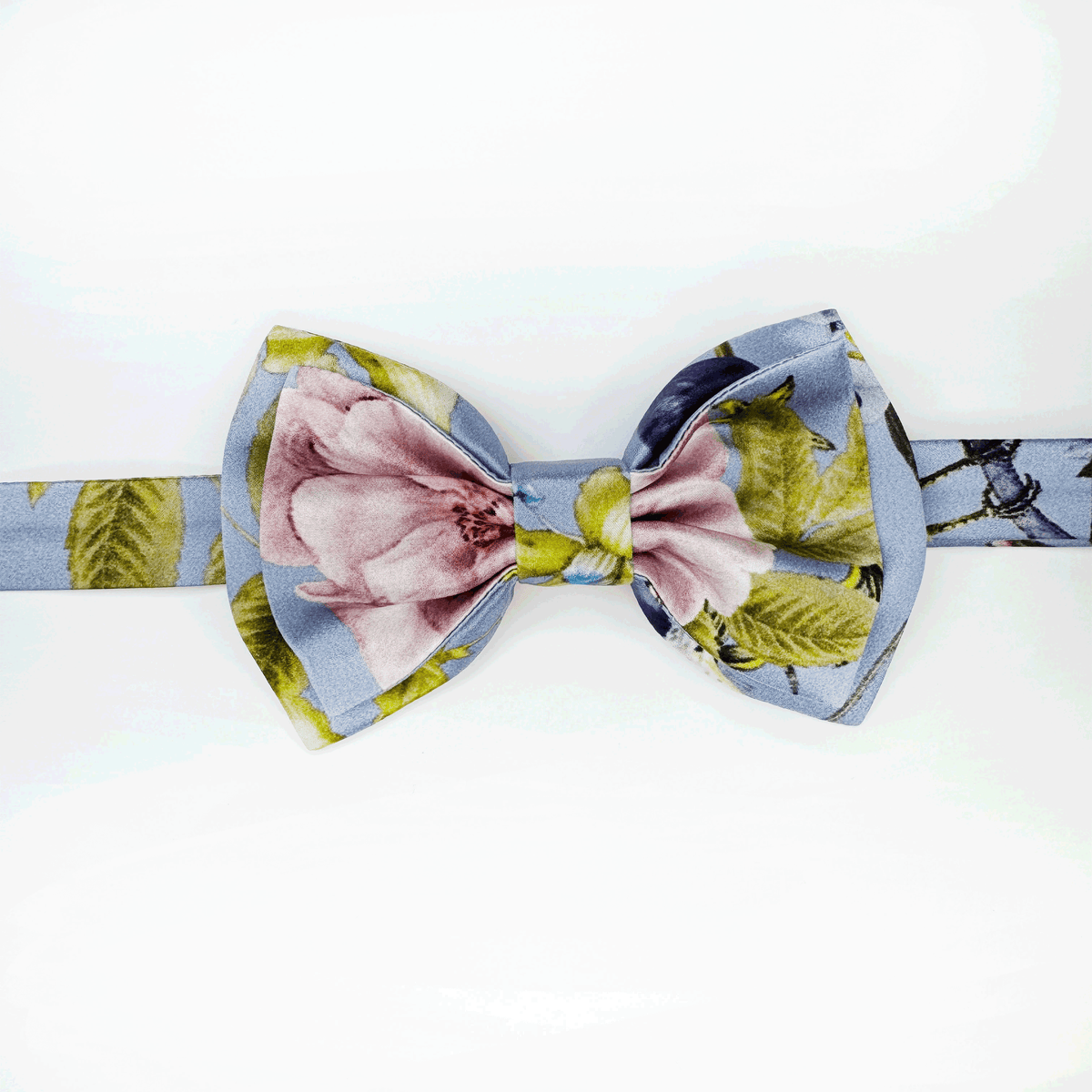 Handmade Mulberry Silk Bow Tie: Blue Floral Pre-tied