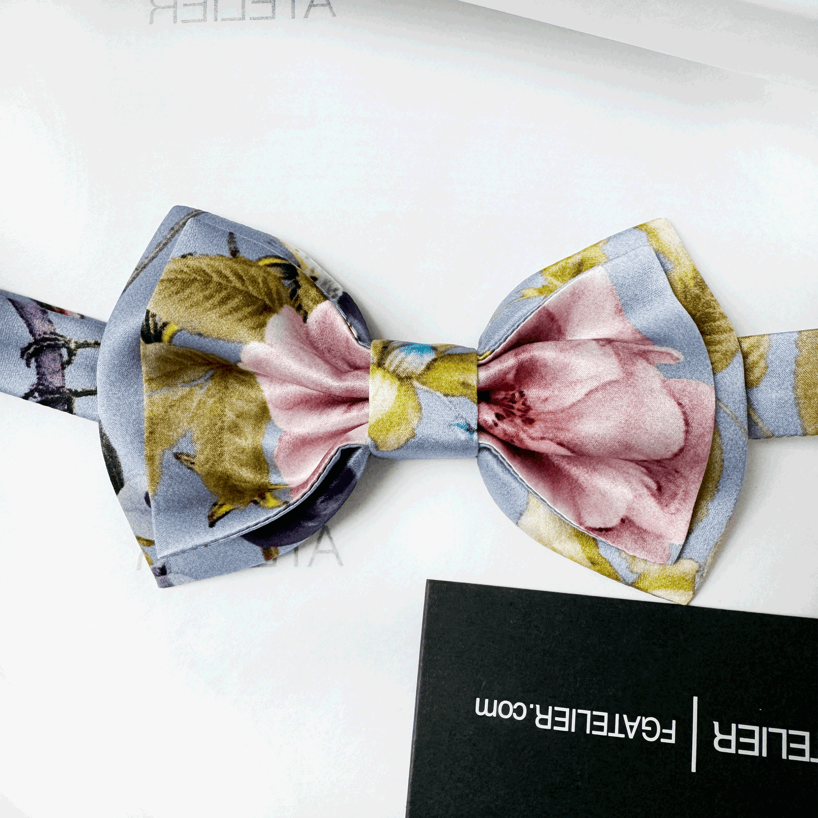 Handmade Mulberry Silk Bow Tie: Blue Floral Pre-tied