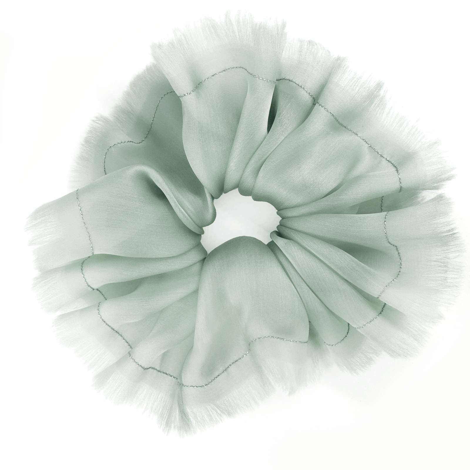Handmade mint 100% silk organza scrunchie with silver thread
