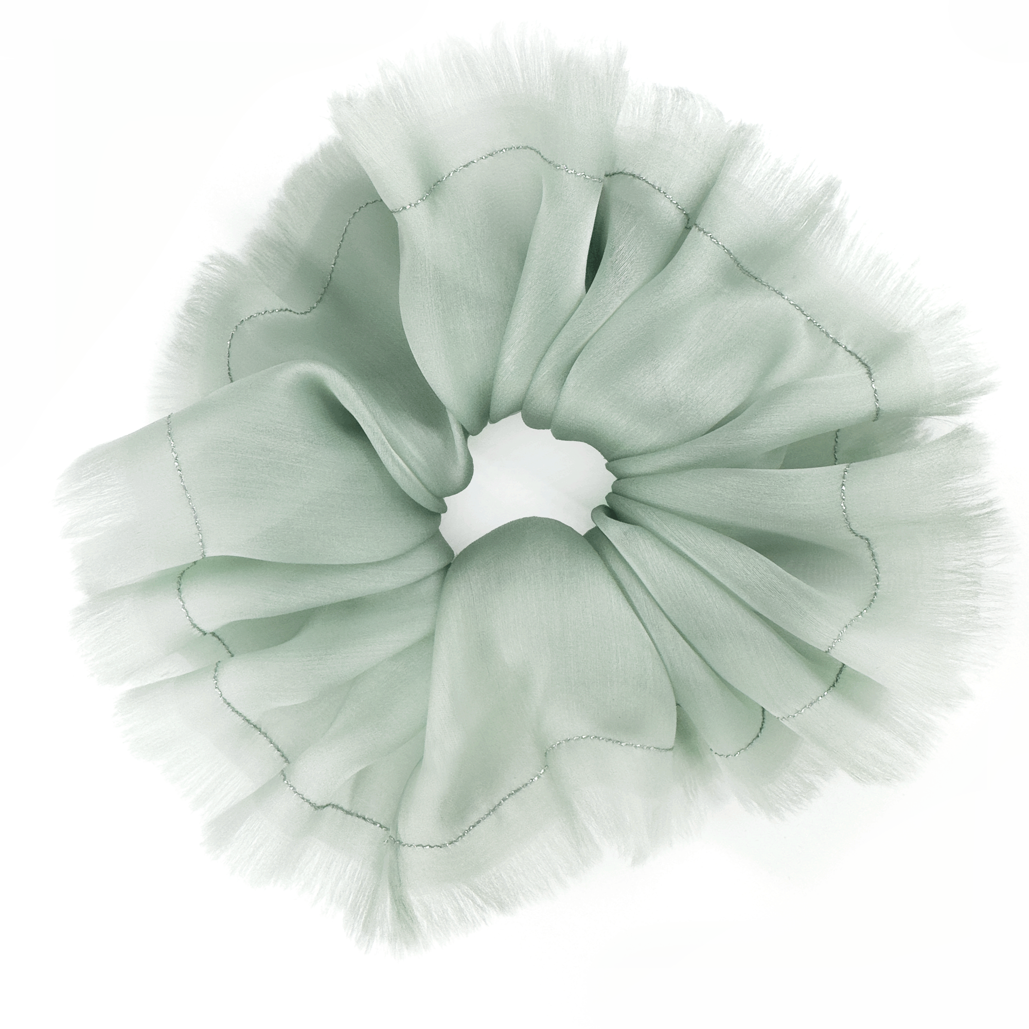 Handmade mint 100% silk organza scrunchie with silver thread