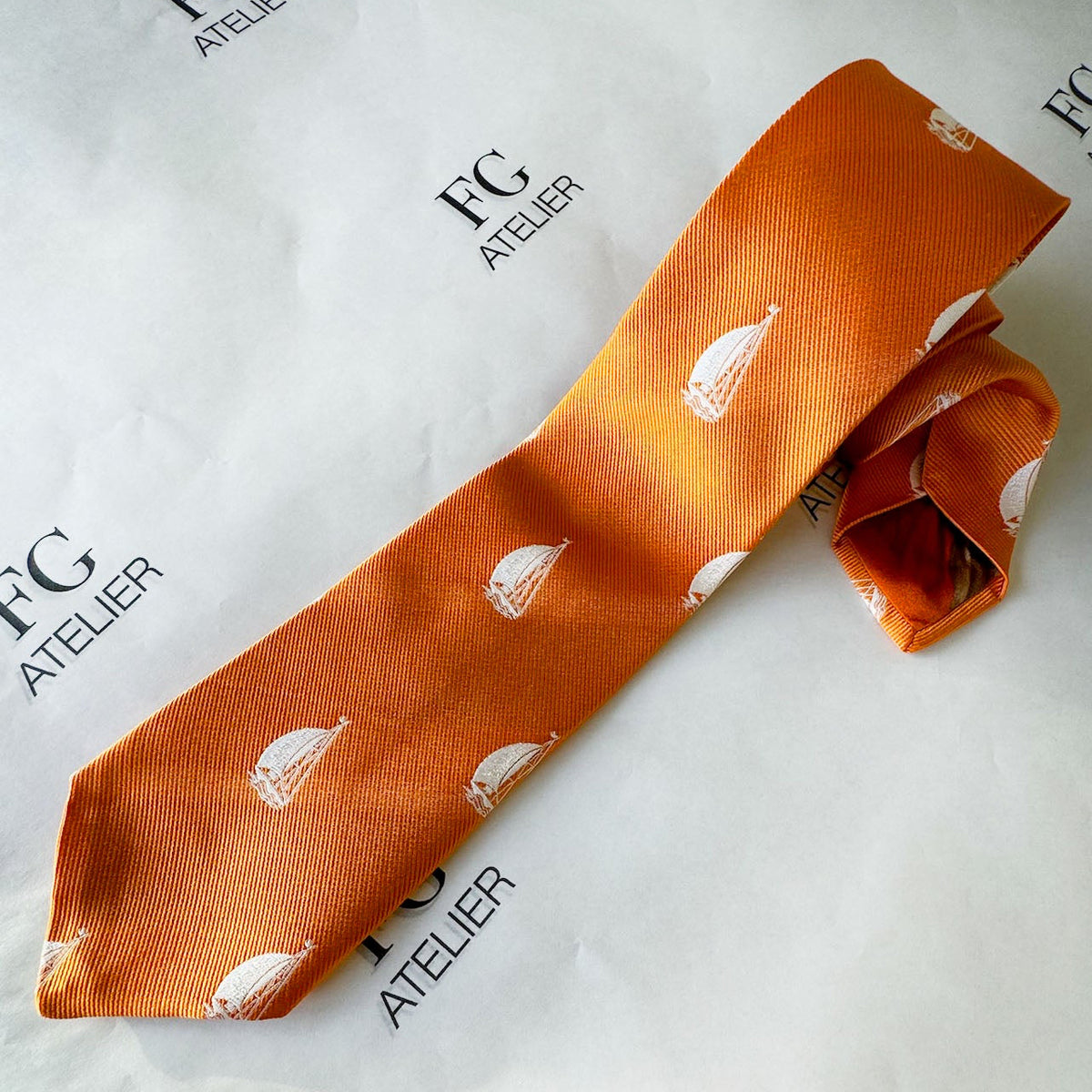 Handmade Orange Italian Silk Tie - Woven Sailboat Nautical Accessory