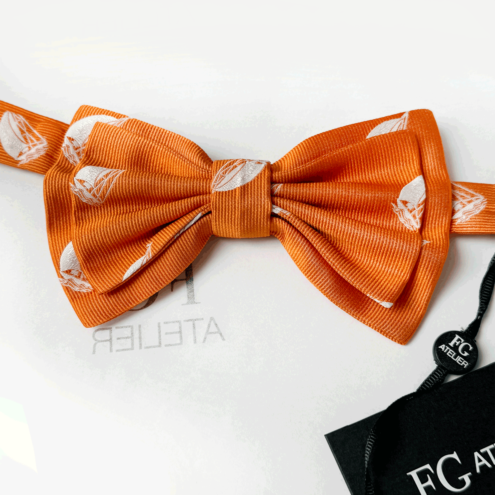 Handmade Orange Silk Bow Tie: Woven Sailboat Nautical Pre-tied