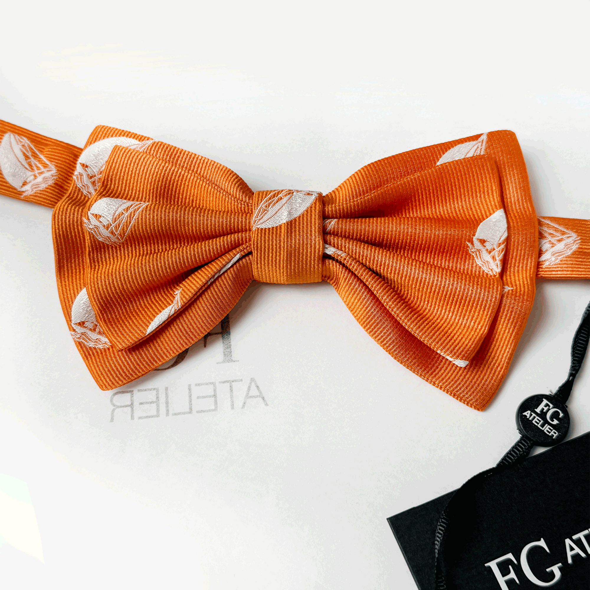 Handmade Orange Silk Bow Tie: Woven Sailboat Nautical Pre-tied