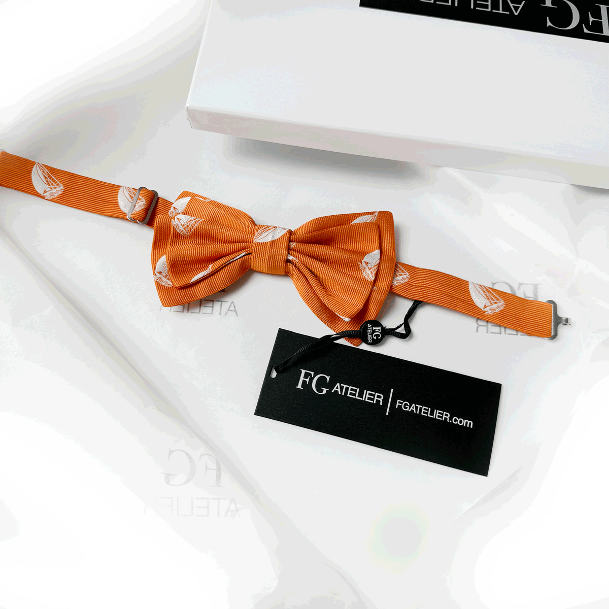 Handmade Orange Silk Bow Tie: Woven Sailboat Nautical Pre-tied