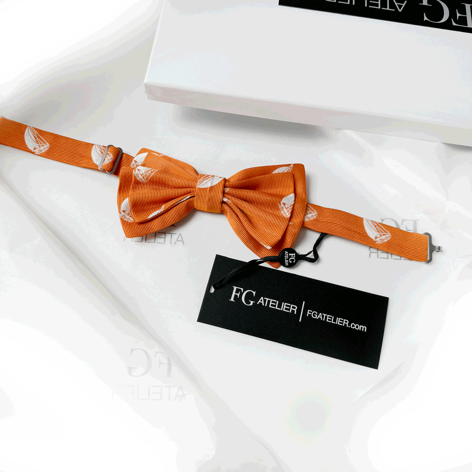 Handmade Orange Silk Bow Tie: Woven Sailboat Nautical Pre-tied