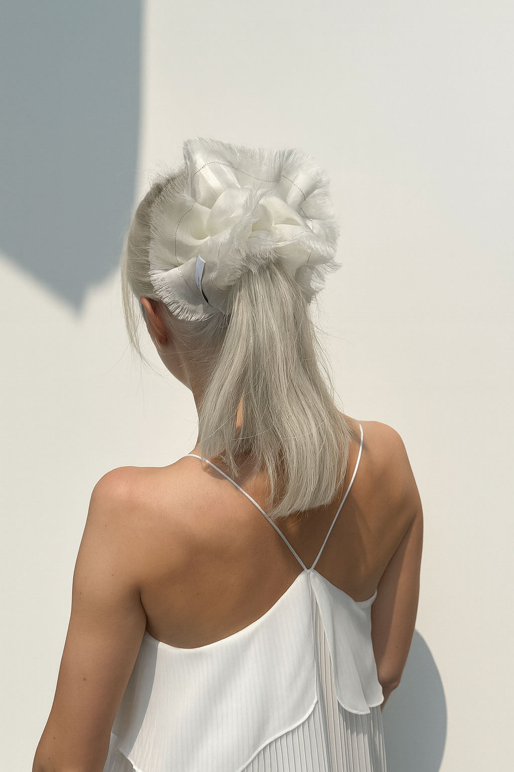 Handmade White 100% Silk Organza Scrunchie with Gold Thread – Elegant Statement Hair Accessory, Perfect Gift for Her