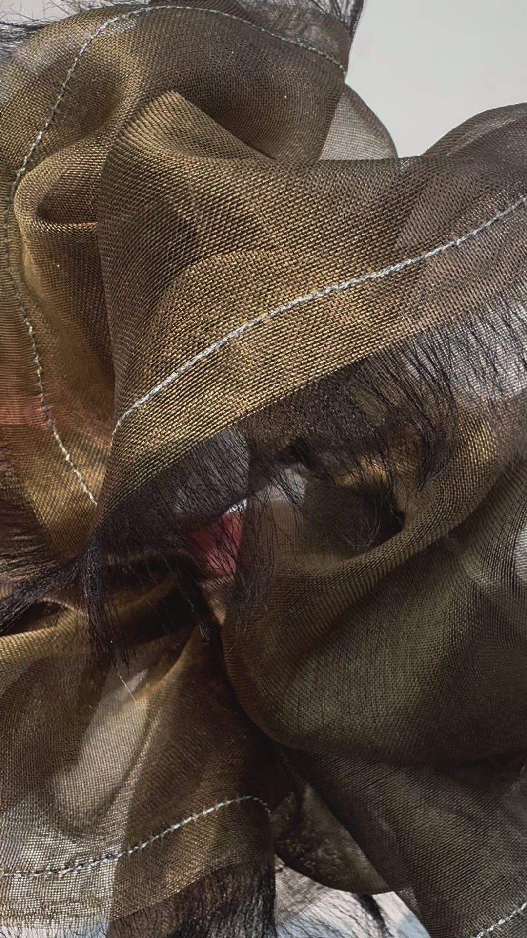 Handmade Champagne Beige 100% Silk Organza Scrunchie with Gold Thread – Elegant Statement Hair Accessory