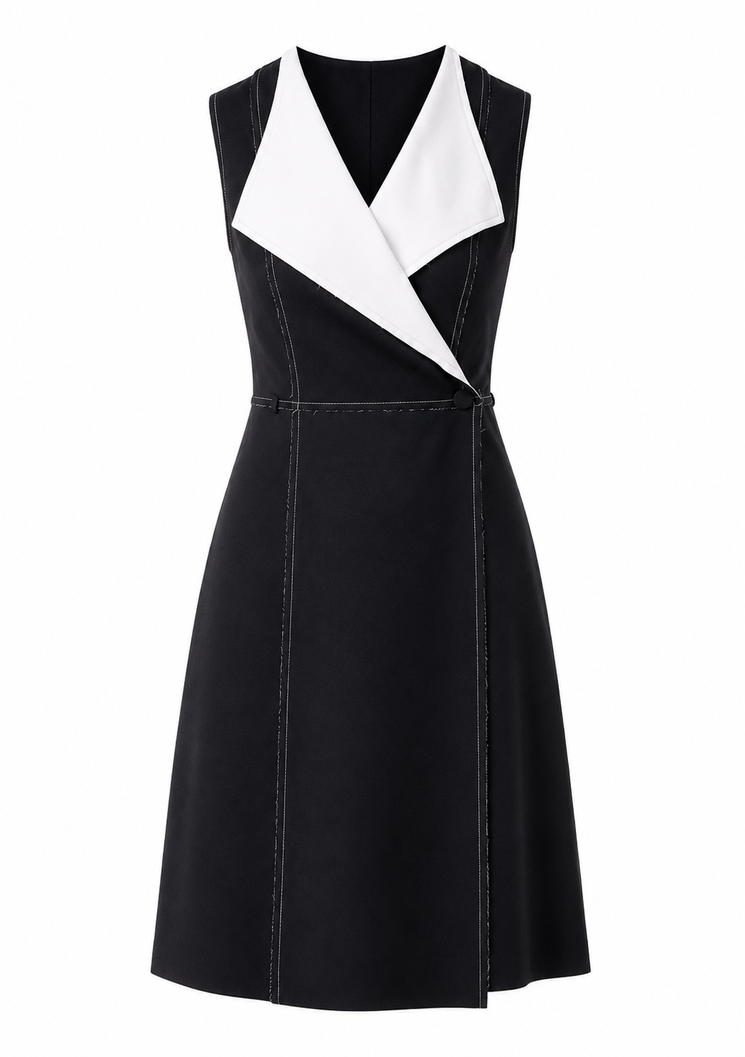 Reversible silk black and white knee-length dress