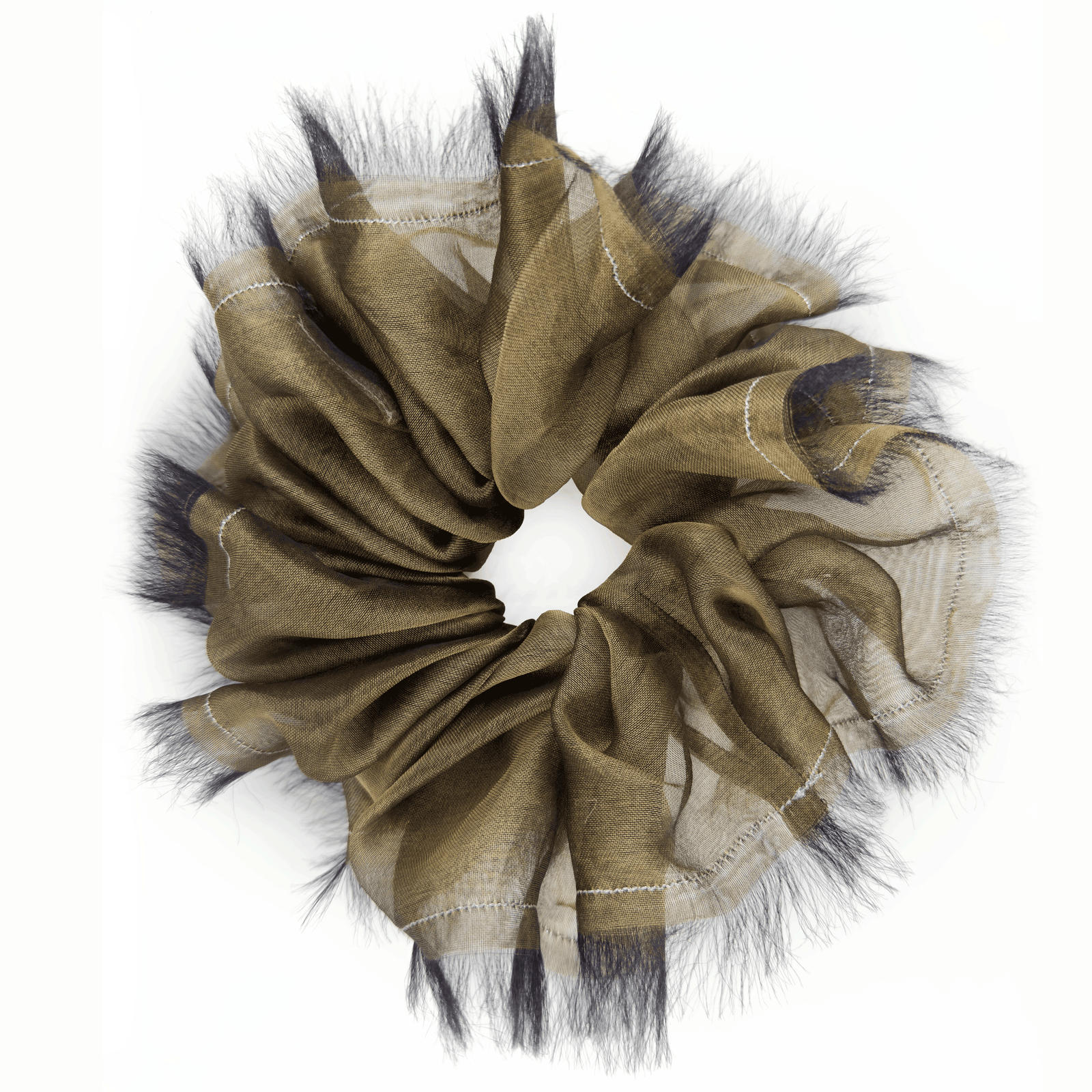 Handmade Champagne Beige 100% Silk Organza Scrunchie with Gold Thread – Elegant Statement Hair Accessory