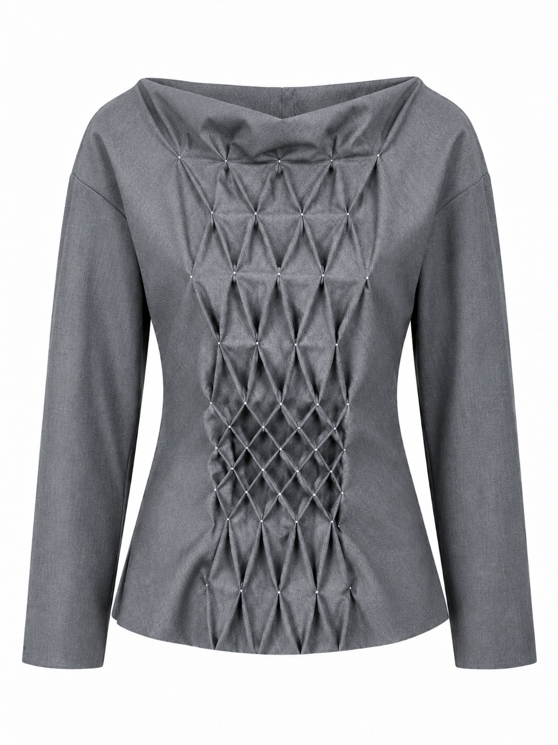 Smocked grey wool top
