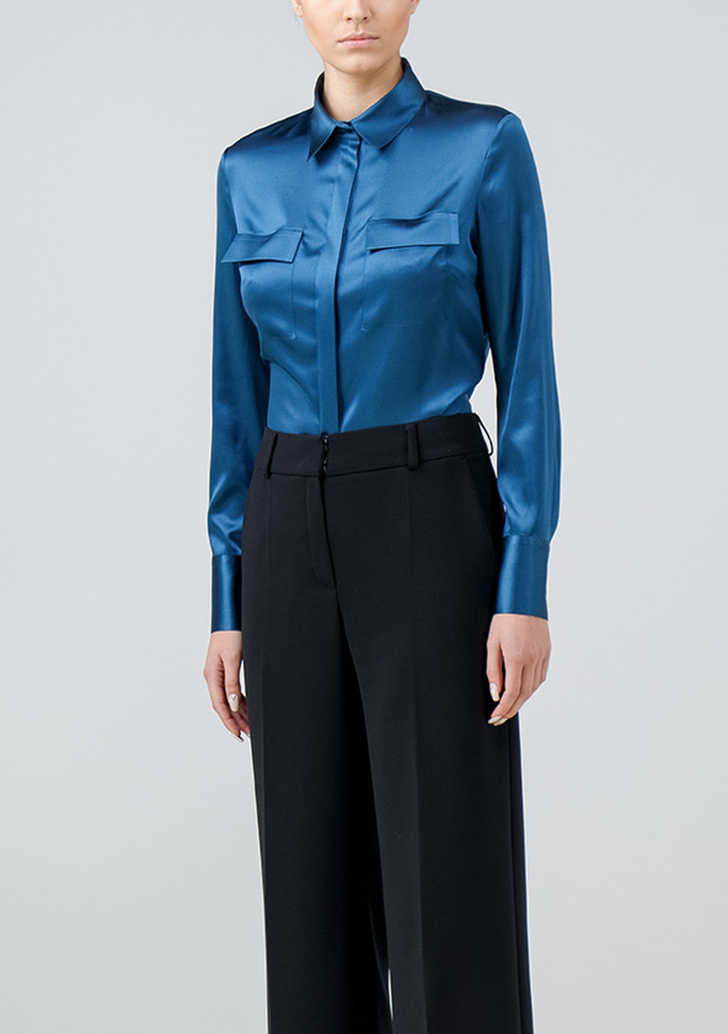 Topaz blue stretch silk shirt