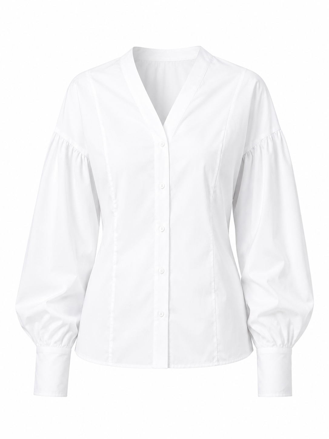 White Shirt with gathered sleeves made from Italian Tessitura Monti stretch cotton